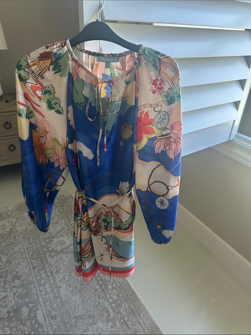 ANTONIO MELANI Rafaella Ocean Print key hole Tie-Neck Dress